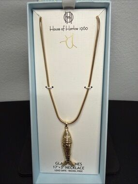 House of Harlow 1960 | Gold Fish Pendant Necklace w/ Snake Chain